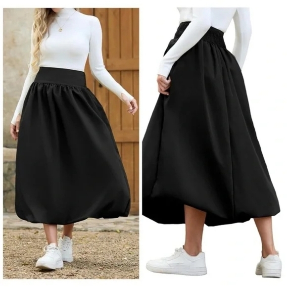 Emerson Lang Elegant Chic Black Balloon Midi Bubble Skirt Size Med - Picture 2 of 8